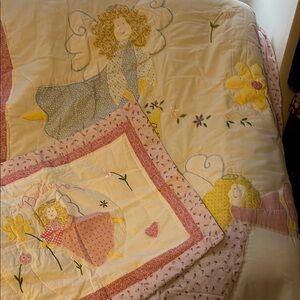 Roma Downey Pink, Blue, Yellow and Cream Whimsical Quilt Set